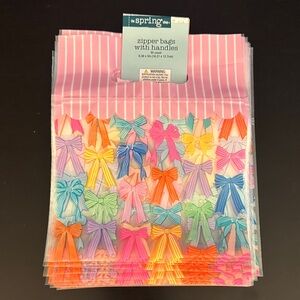 30 Pink / Multi Colored transparent Zipper Bags with handles adorable Bow Print